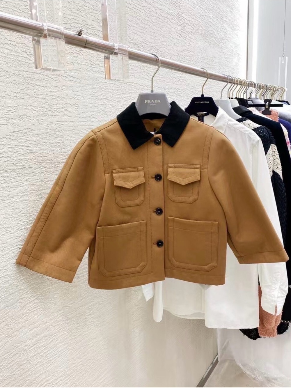 Loewe Tan Jacket with Black Collar